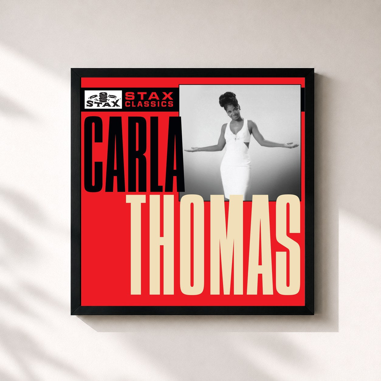 #noir Tableau carré de l'album Stax Classics de Carla Thomas, cadre noir 32x32 cm