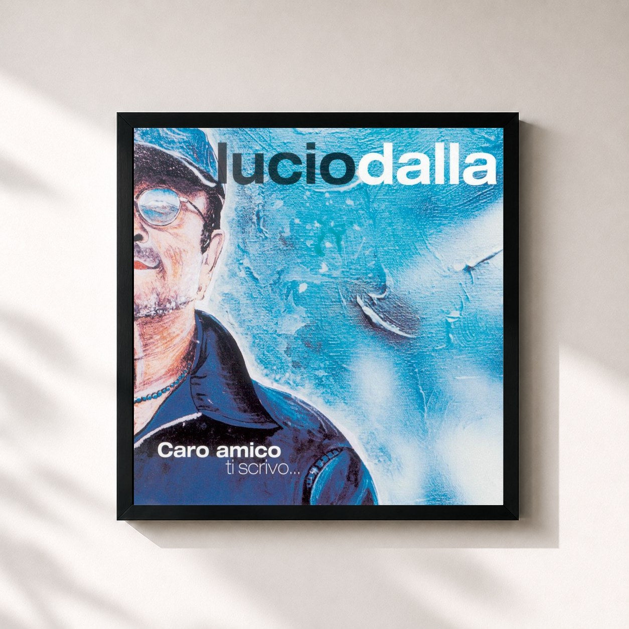 #noir Tableau carré de l'album Caro Amico Ti Scrivo... de Lucio Dalla, cadre noir 32x32 cm