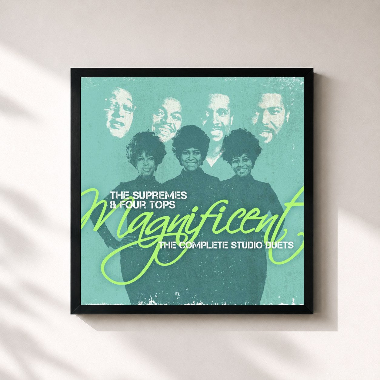 #noir Tableau carré de l'album Magnificent: The Complete Studio Duets de The Supremes, cadre noir 32x32 cm