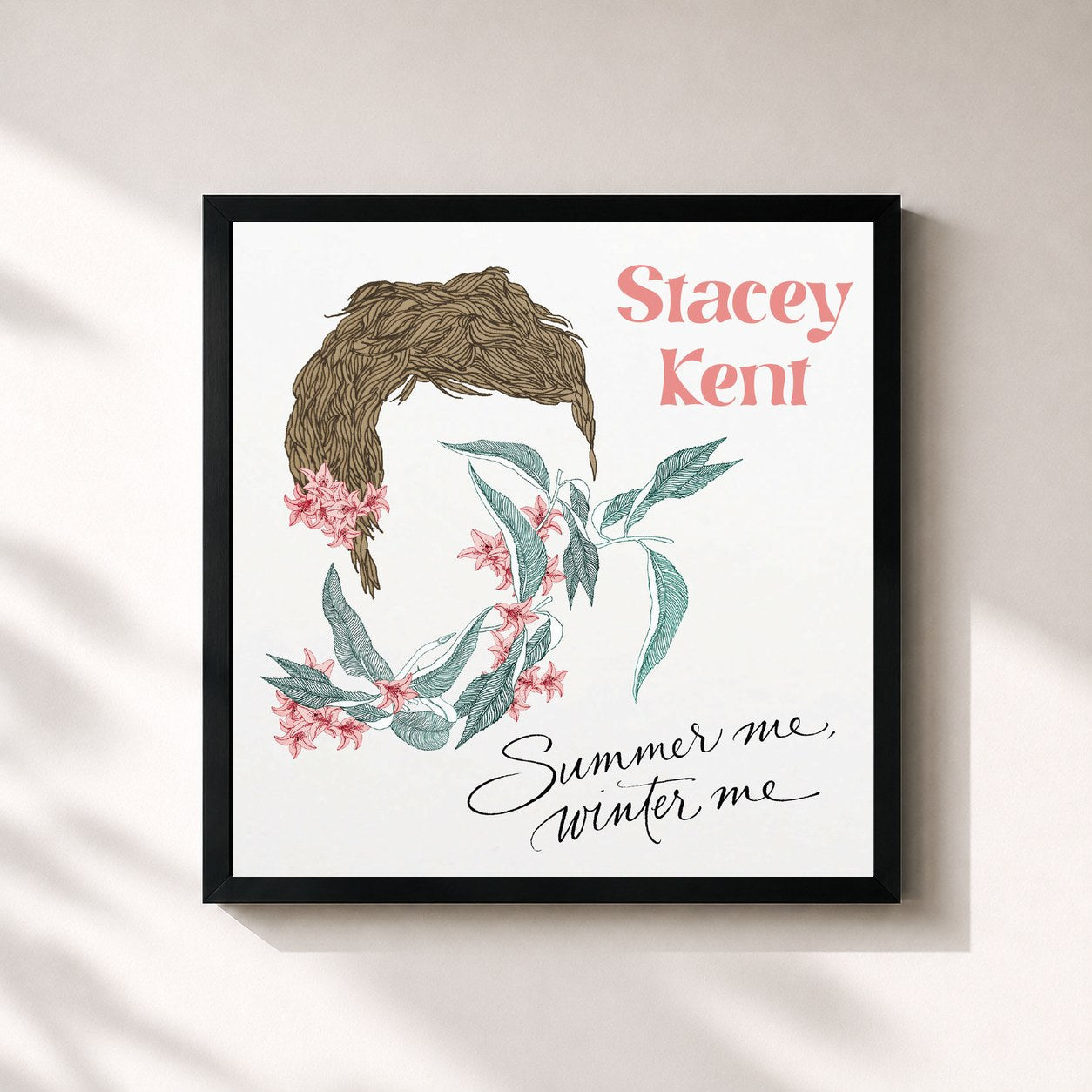 #noir Tableau carré de l'album Summer Me, Winter Me de Stacey Kent, cadre noir 32x32 cm