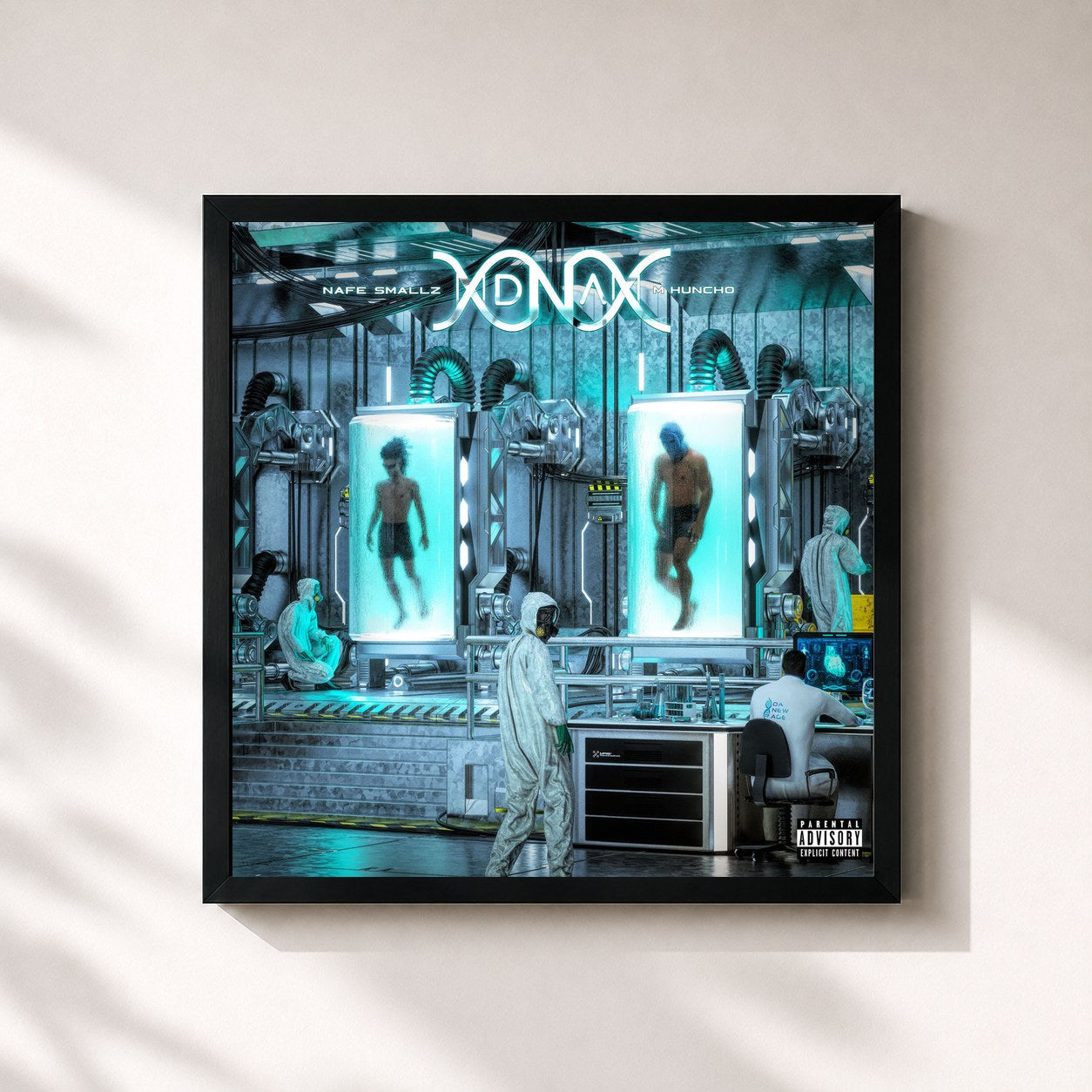 #noir Tableau carré de l'album DNA de M Huncho, cadre noir 32x32 cm
