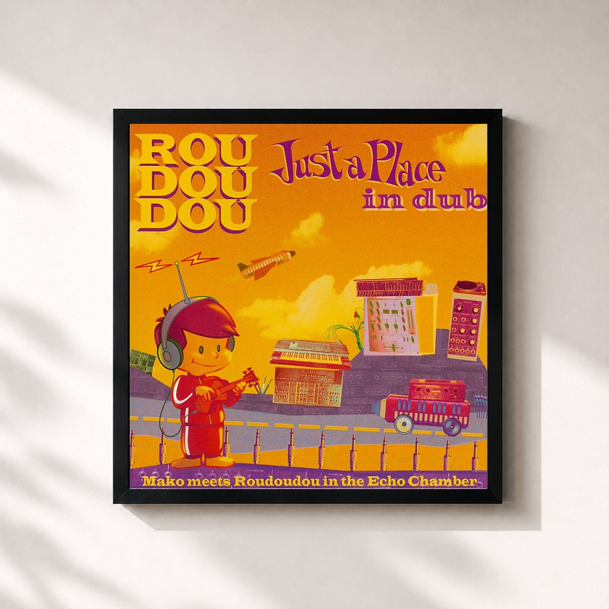 #noir Tableau carré de l'album Just a Place in Dub de Roudoudou, cadre noir 32x32 cm