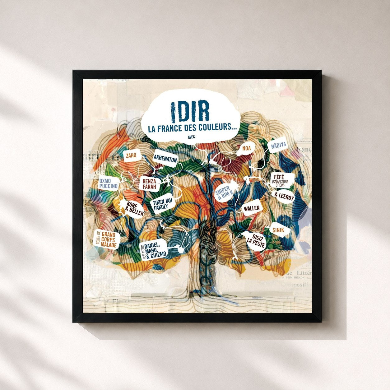 #noir Tableau carré de l'album La France des couleurs de Idir, cadre noir 32x32 cm