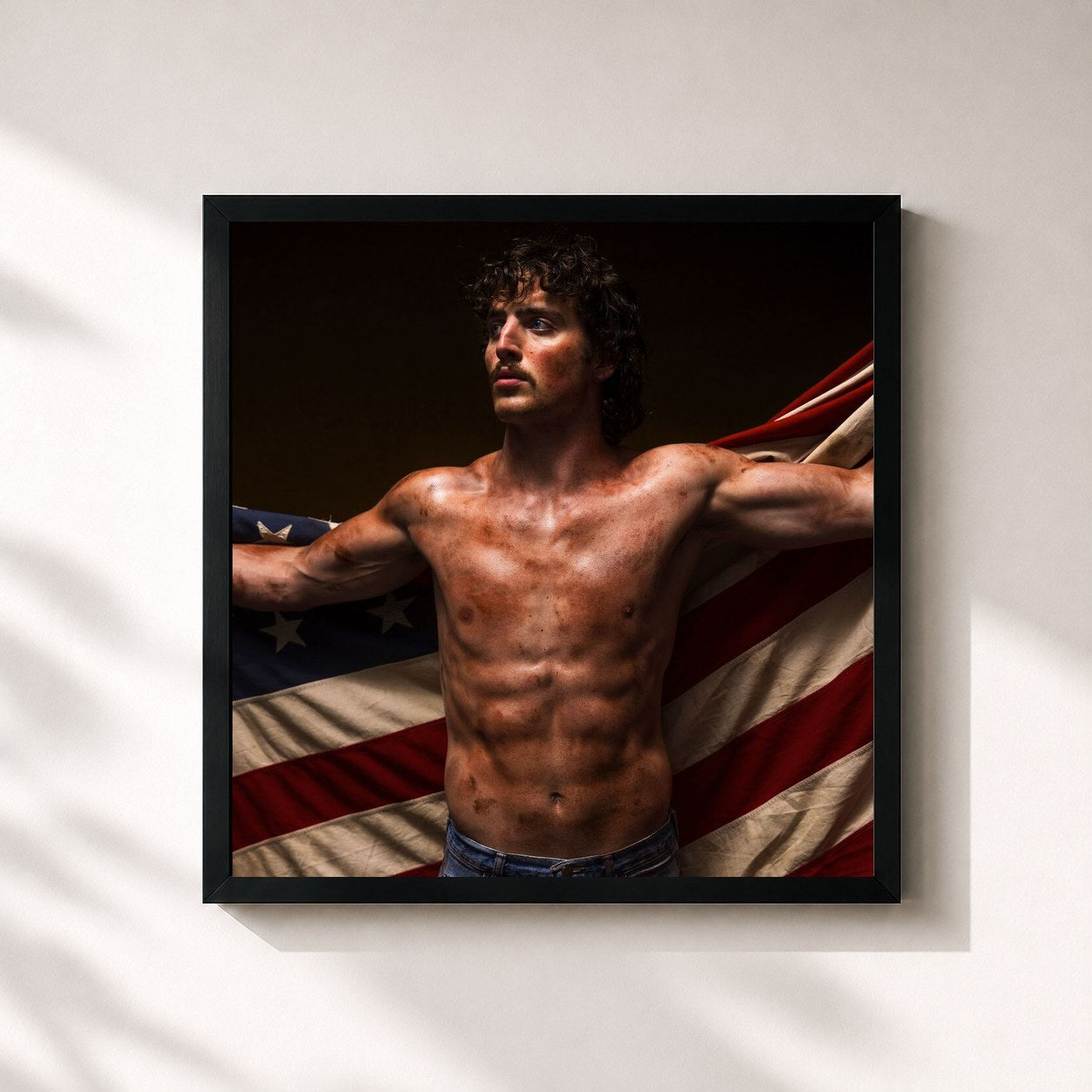 #noir Tableau carré de l'album American Heart de Benson Boone, cadre noir 32x32 cm