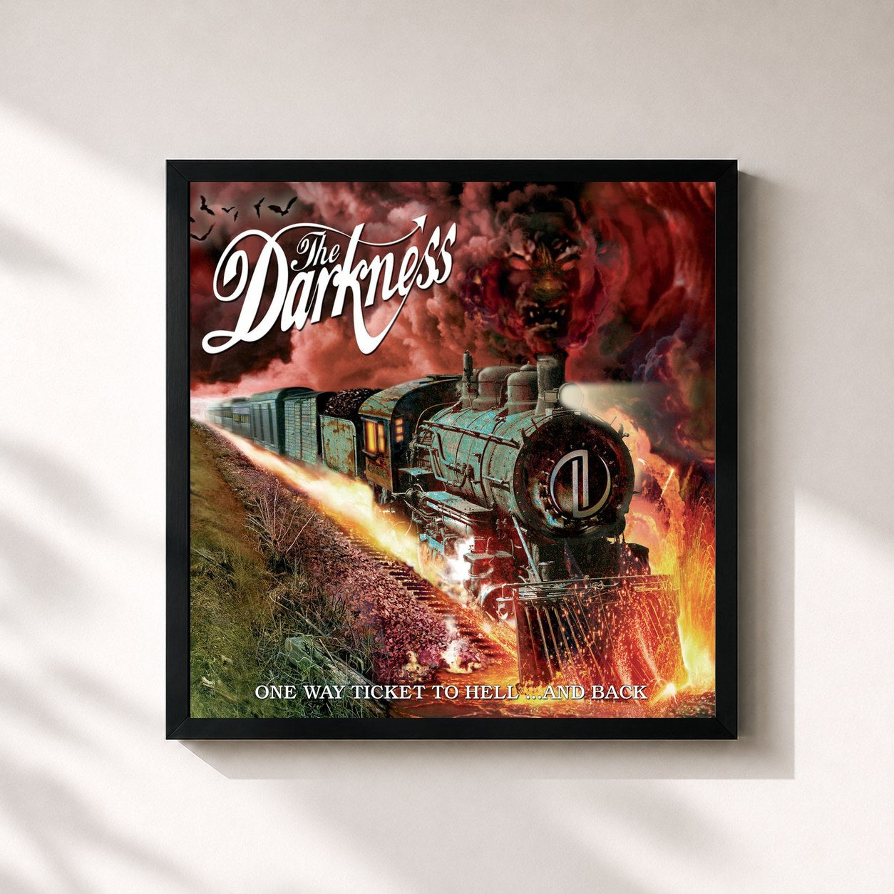 #noir Tableau carré de l'album One Way Ticket to Hell ...And Back (20th Anniversary Edition) de The Darkness, cadre noir 32x32 cm