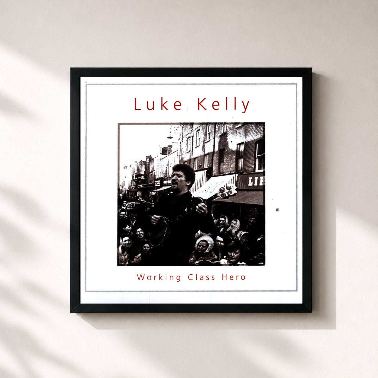 #noir Tableau carré de l'album Working Class Hero de Luke Kelly, cadre noir 32x32 cm