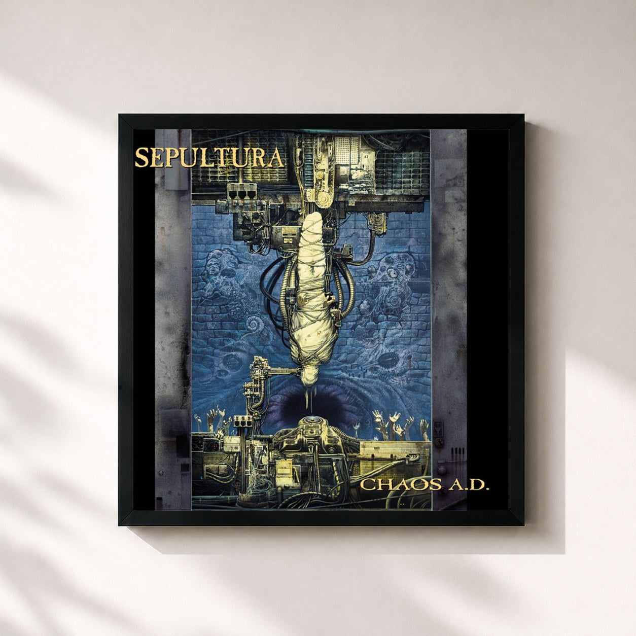 #noir Tableau carré de l'album Chaos A.D. de Sepultura, cadre noir 32x32 cm