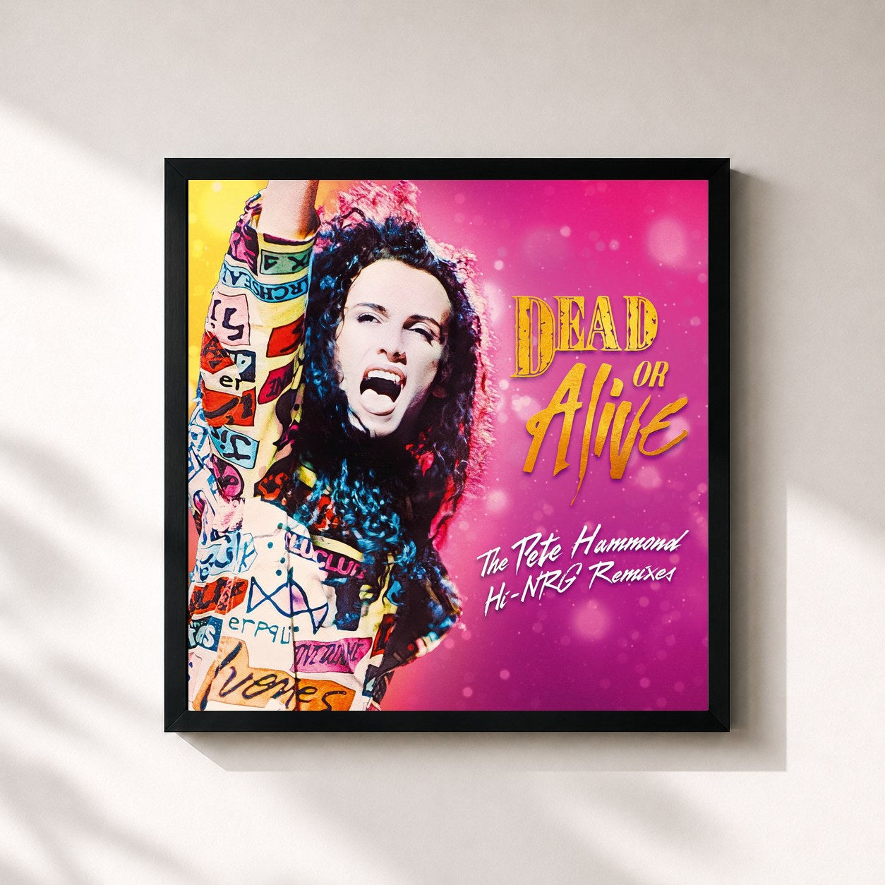 #noir Tableau carré de l'album The Pete Hammond Hi-NRG Remixes de Dead or Alive, cadre noir 32x32 cm