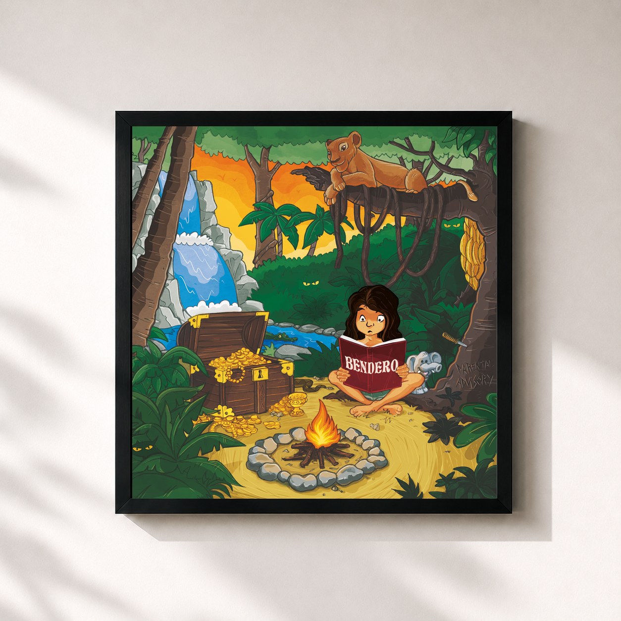 #noir Tableau carré de l'album Bendero de Moha la squale, cadre noir 32x32 cm