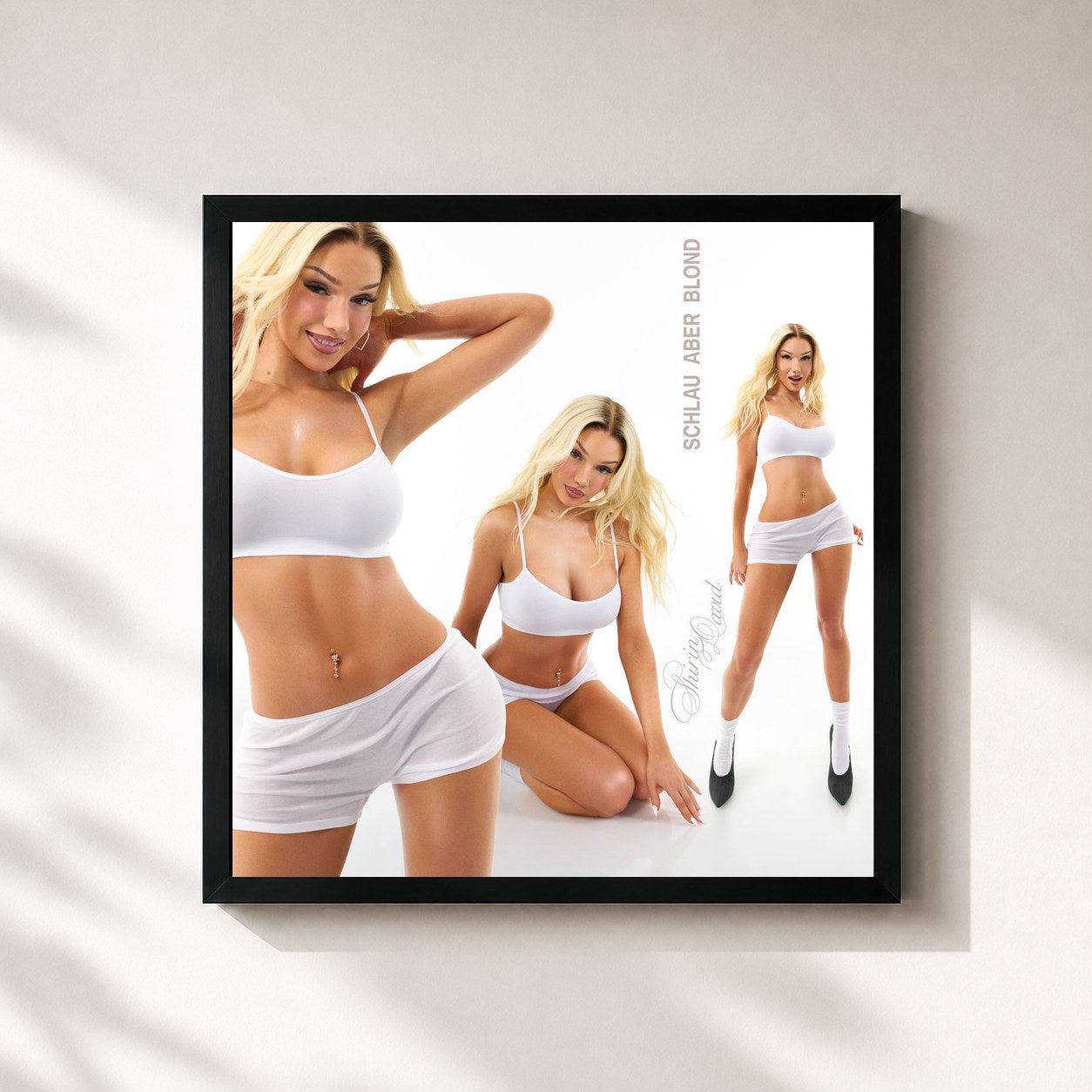 #noir Tableau carré de l'album Schlau aber blond de Shirin David, cadre noir 32x32 cm