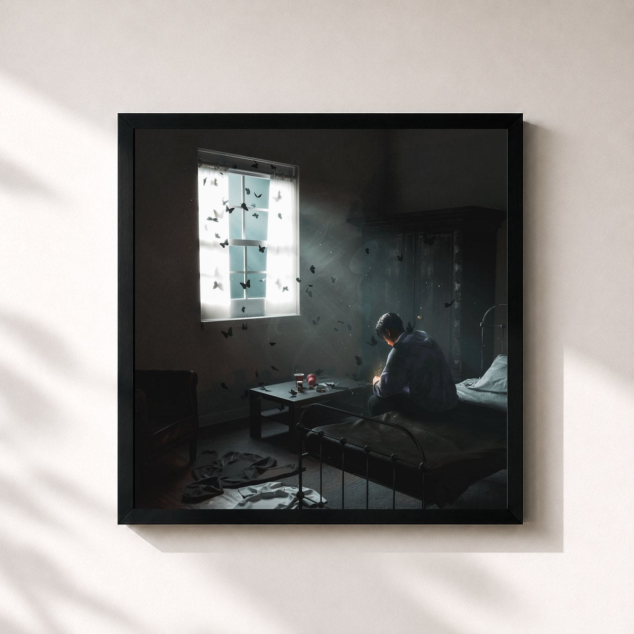 #noir Tableau carré de l'album Kara Tape 2 de Beyazz, cadre noir 32x32 cm