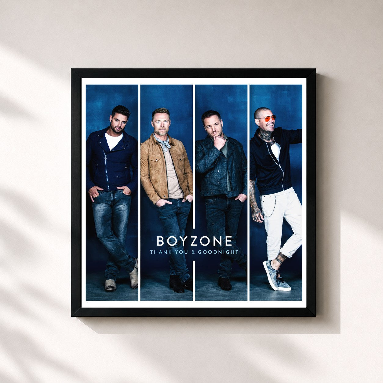 #noir Tableau carré de l'album Thank You & Goodnight de Boyzone, cadre noir 32x32 cm
