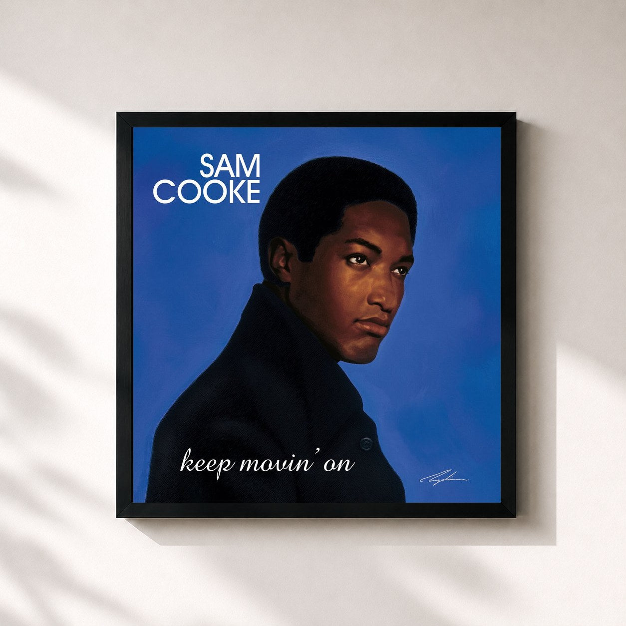 #noir Tableau carré de l'album Keep Movin' On de Sam Cooke, cadre noir 32x32 cm