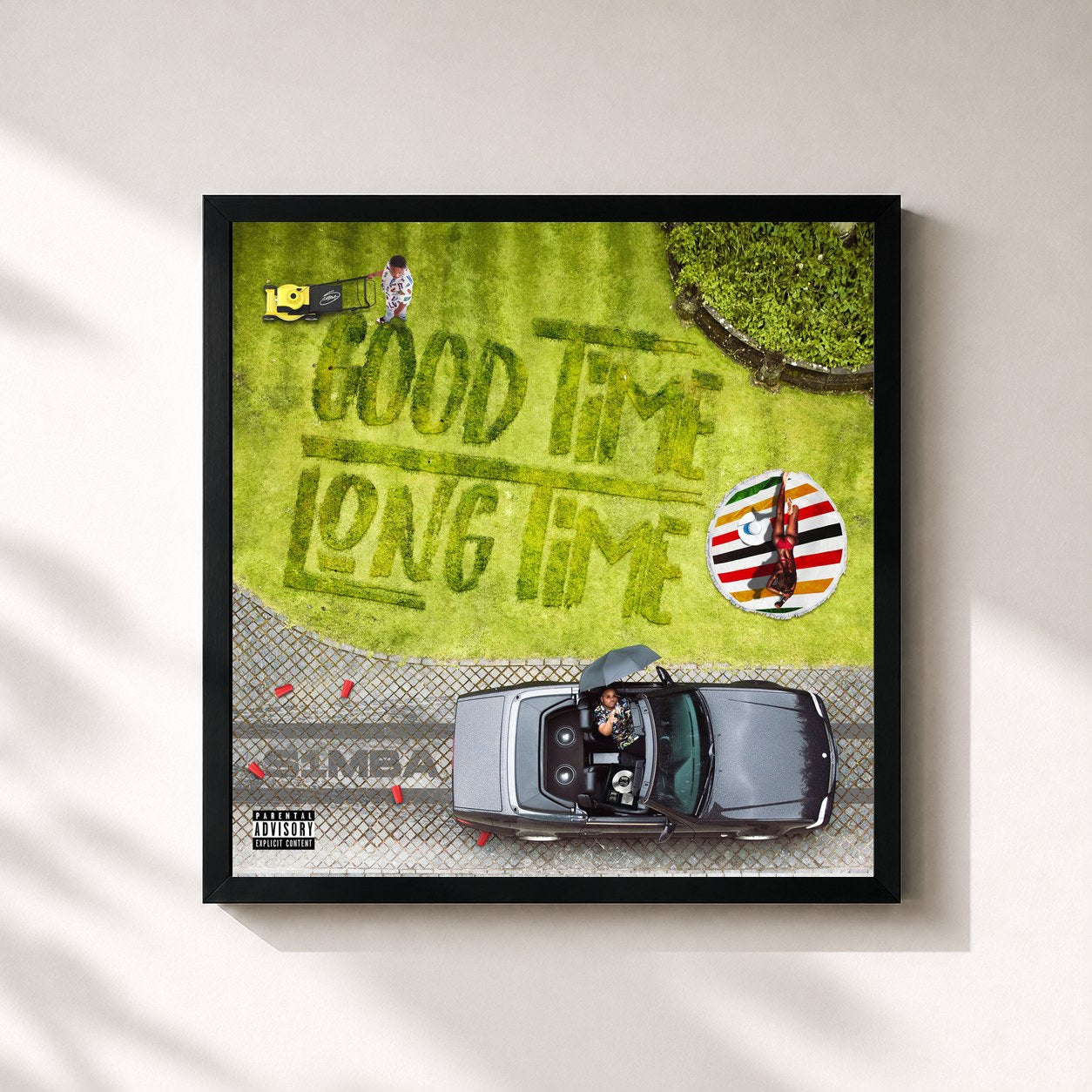 #noir Tableau carré de l'album Good Time Long Time de S1mba, cadre noir 32x32 cm