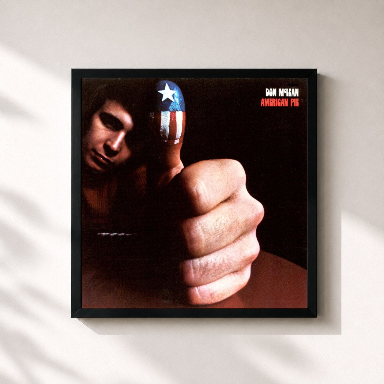 #noir Tableau carré de l'album American Pie de Don McLean, cadre noir 32x32 cm