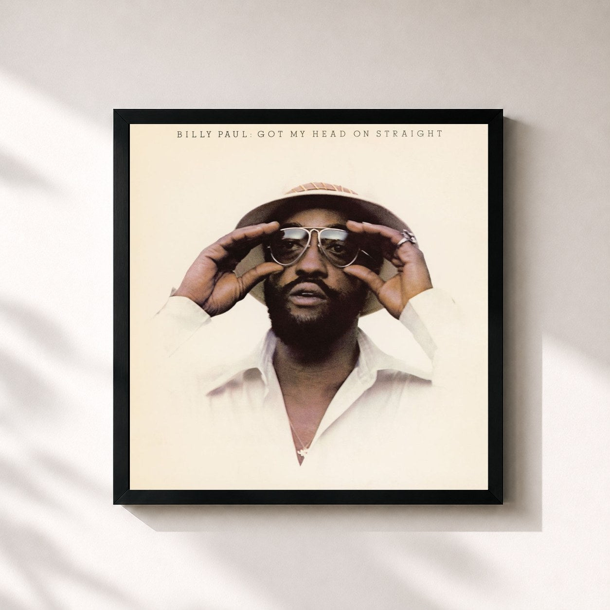 #noir Tableau carré de l'album Got My Head On Straight de Billy Paul, cadre noir 32x32 cm