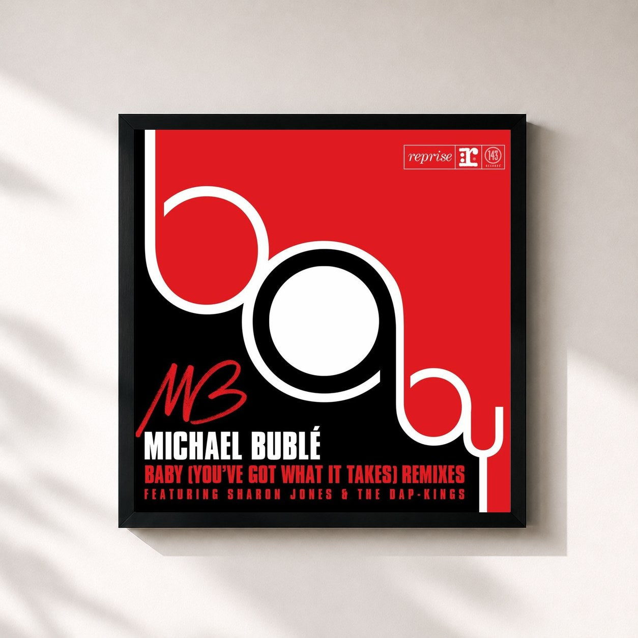 #noir Tableau carré de l'album Baby (You've Got What It Takes) de Michael Bublé, cadre noir 32x32 cm