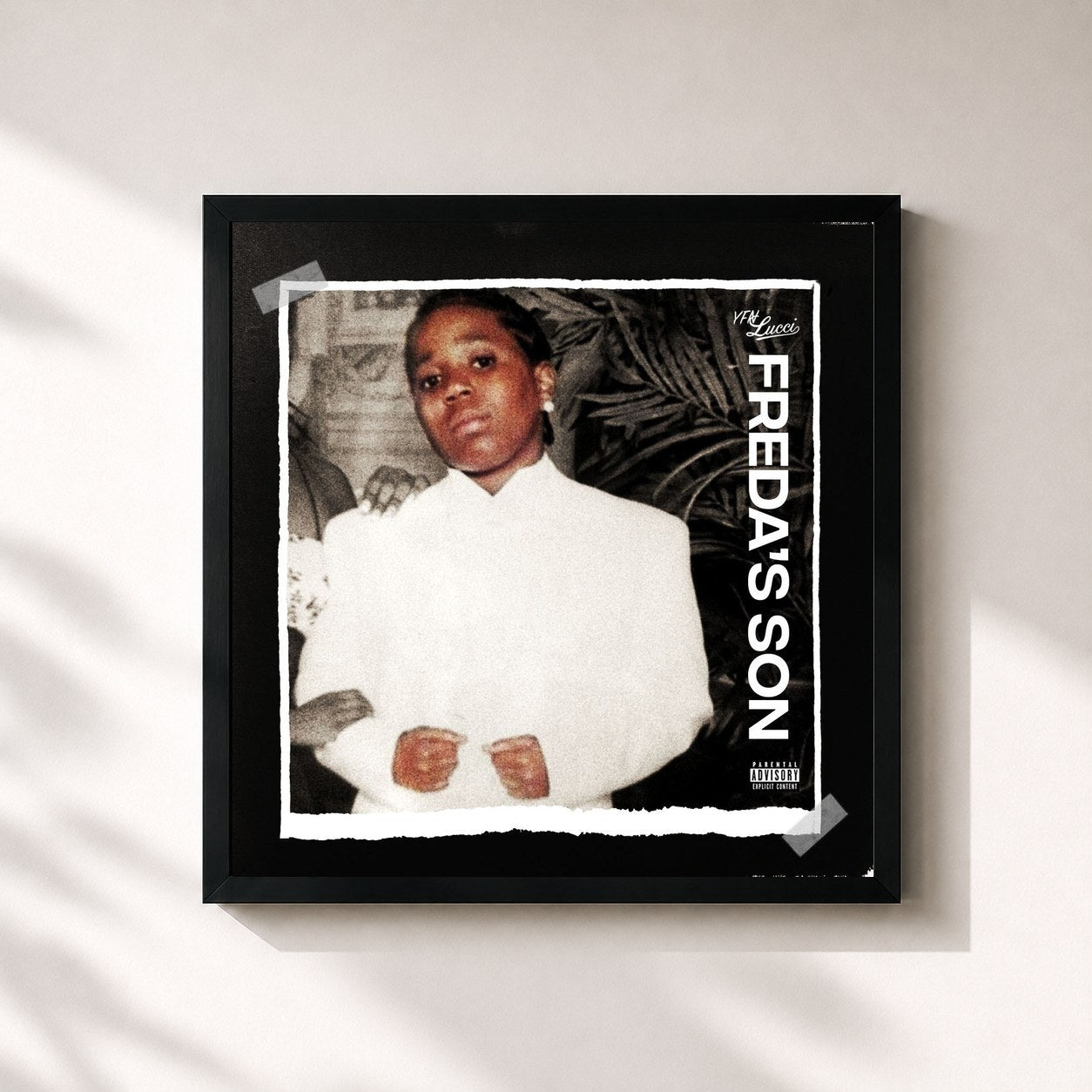 #noir Tableau carré de l'album Freda's Son de YFN Lucci, cadre noir 32x32 cm