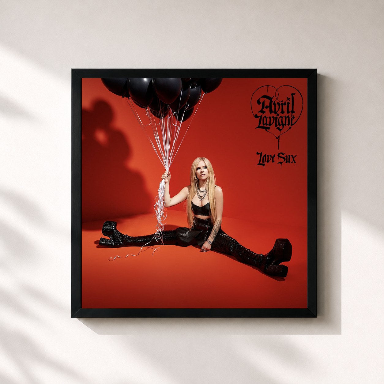 #noir Tableau carré de l'album Love Sux de Avril Lavigne, cadre noir 32x32 cm