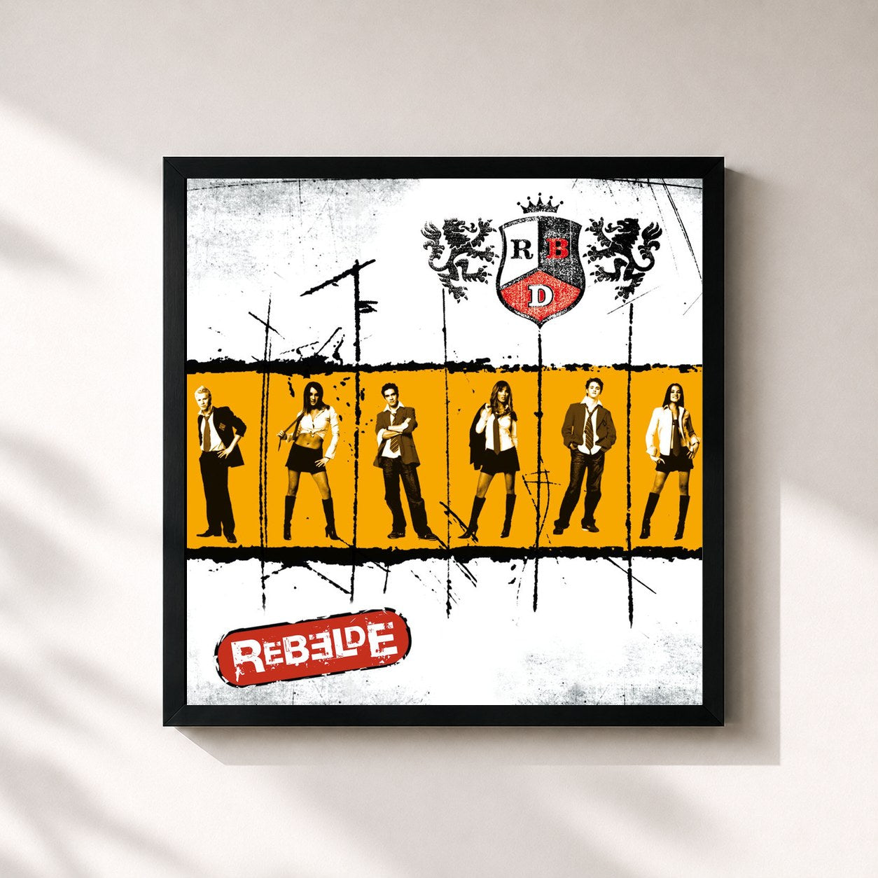 #noir Tableau carré de l'album Rebelde de RBD, cadre noir 32x32 cm