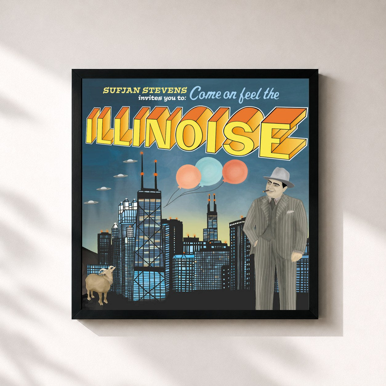 #noir Tableau carré de l'album Illinois de Sufjan Stevens, cadre noir 32x32 cm
