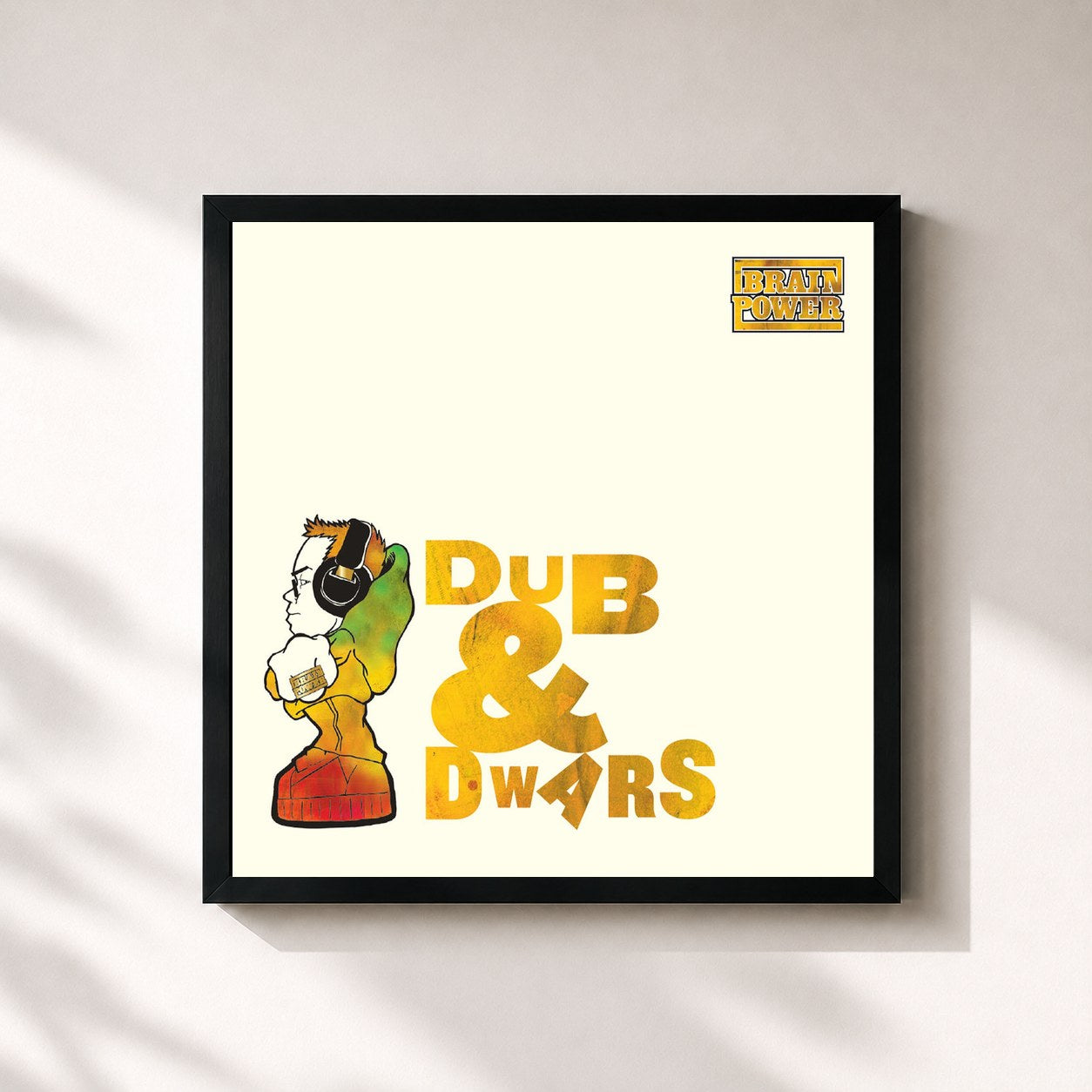 #noir Tableau carré de l'album Dub & Dwars de Brainpower, cadre noir 32x32 cm