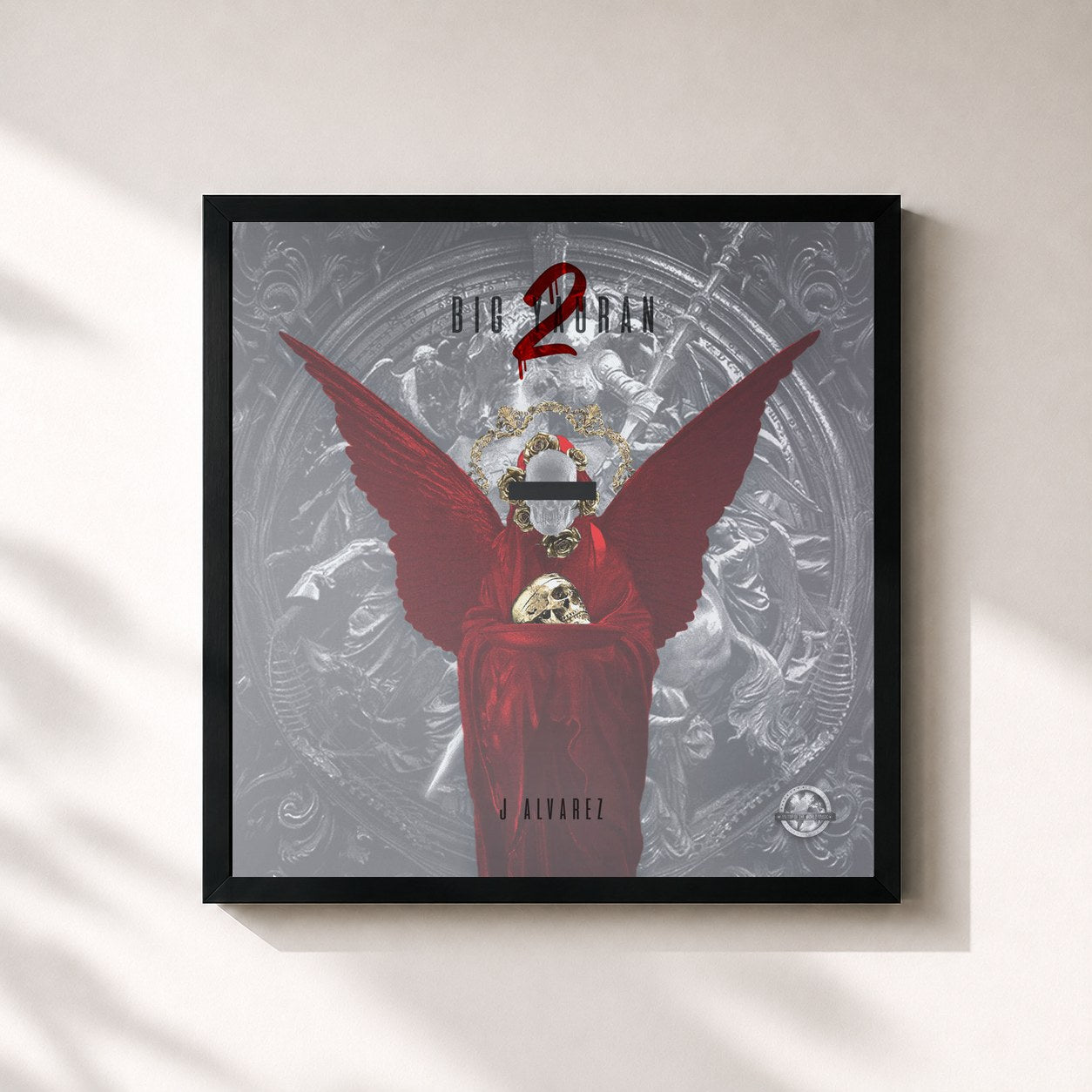 #noir Tableau carré de l'album Big Yauran 2 de J Alvarez, cadre noir 32x32 cm