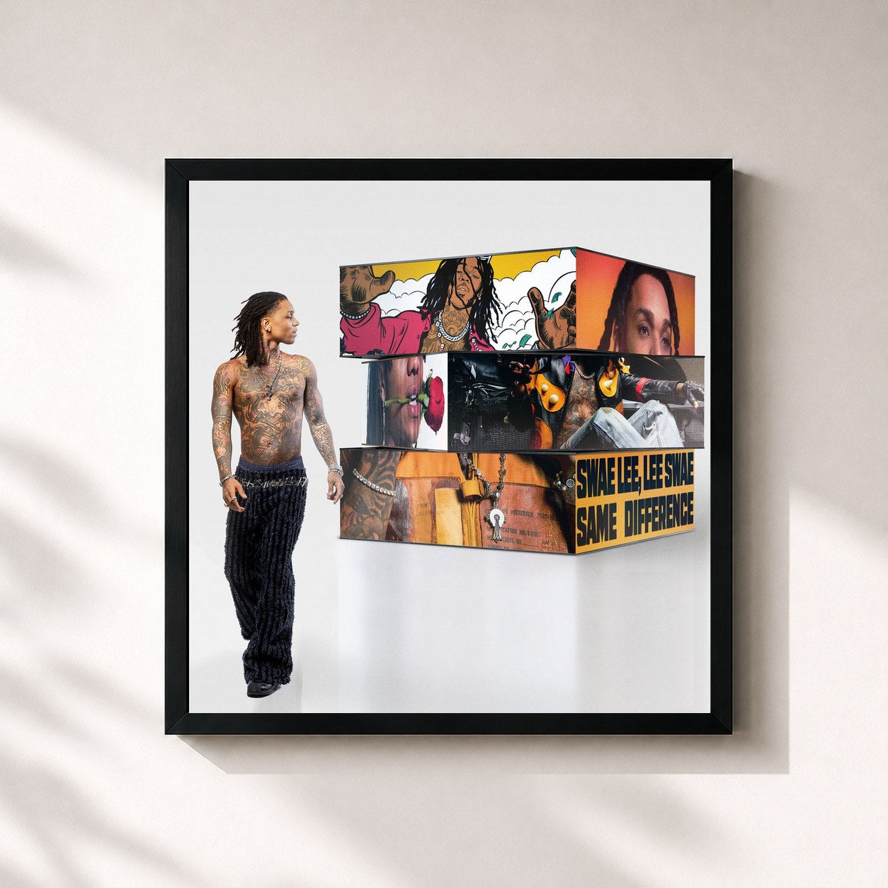 #noir Tableau carré de l'album SAME DIFFERENCE de Swae Lee, cadre noir 32x32 cm