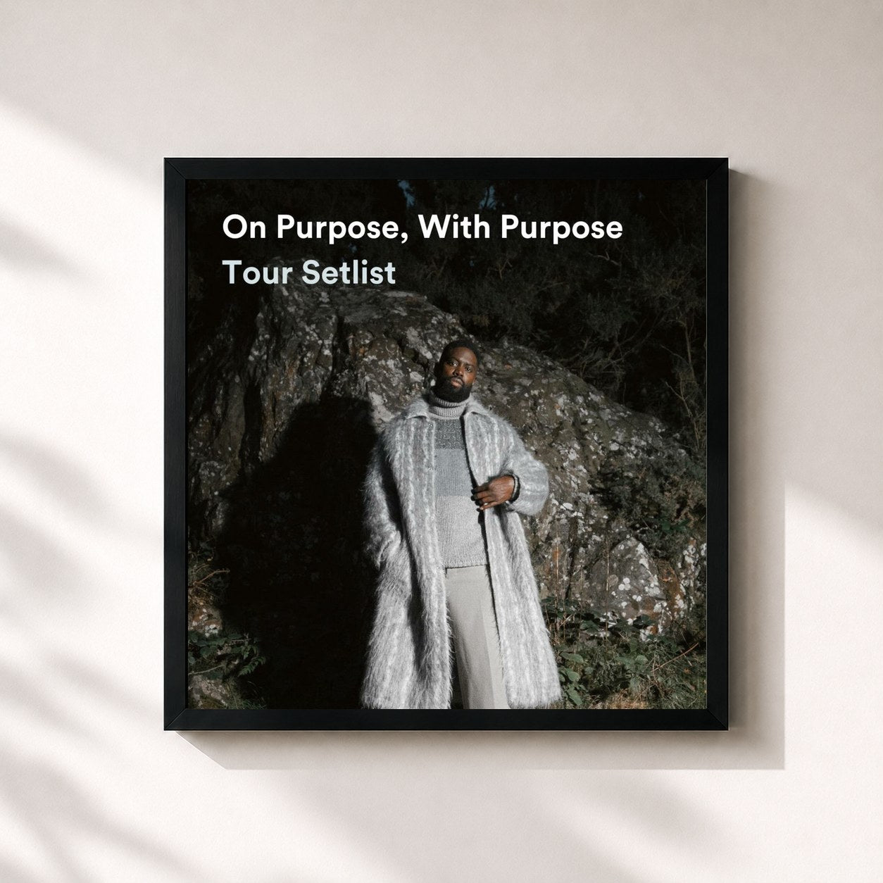 #noir Tableau carré de l'album On Purpose, With Purpose: Tour Setlist de Ghetts, cadre noir 32x32 cm