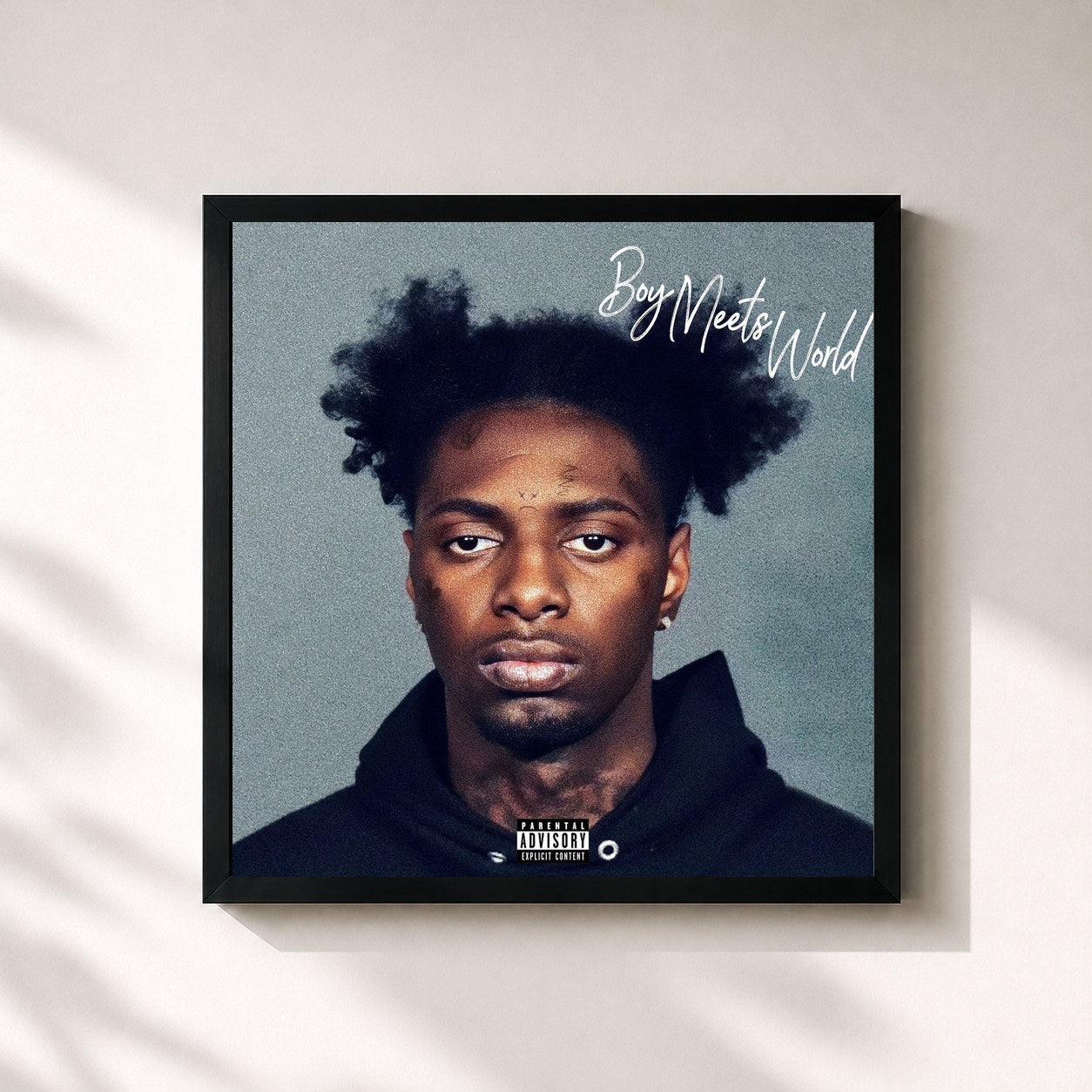 #noir Tableau carré de l'album Boy Meets World de Sleepy Hallow, cadre noir 32x32 cm
