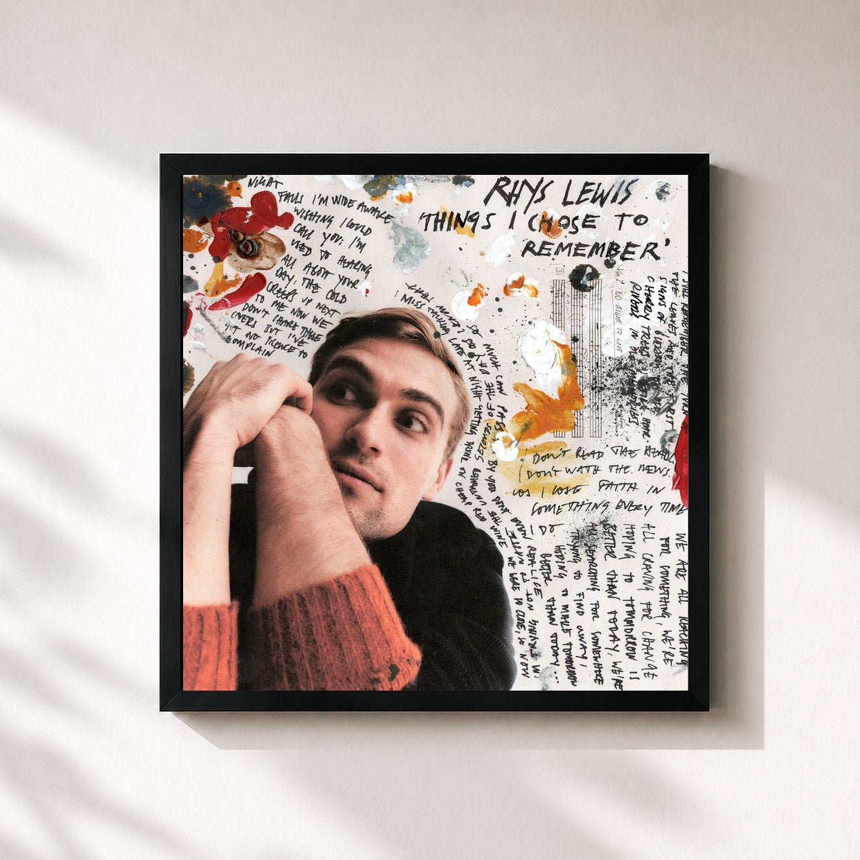 #noir Tableau carré de l'album Things I Chose To Remember de Rhys Lewis, cadre noir 32x32 cm