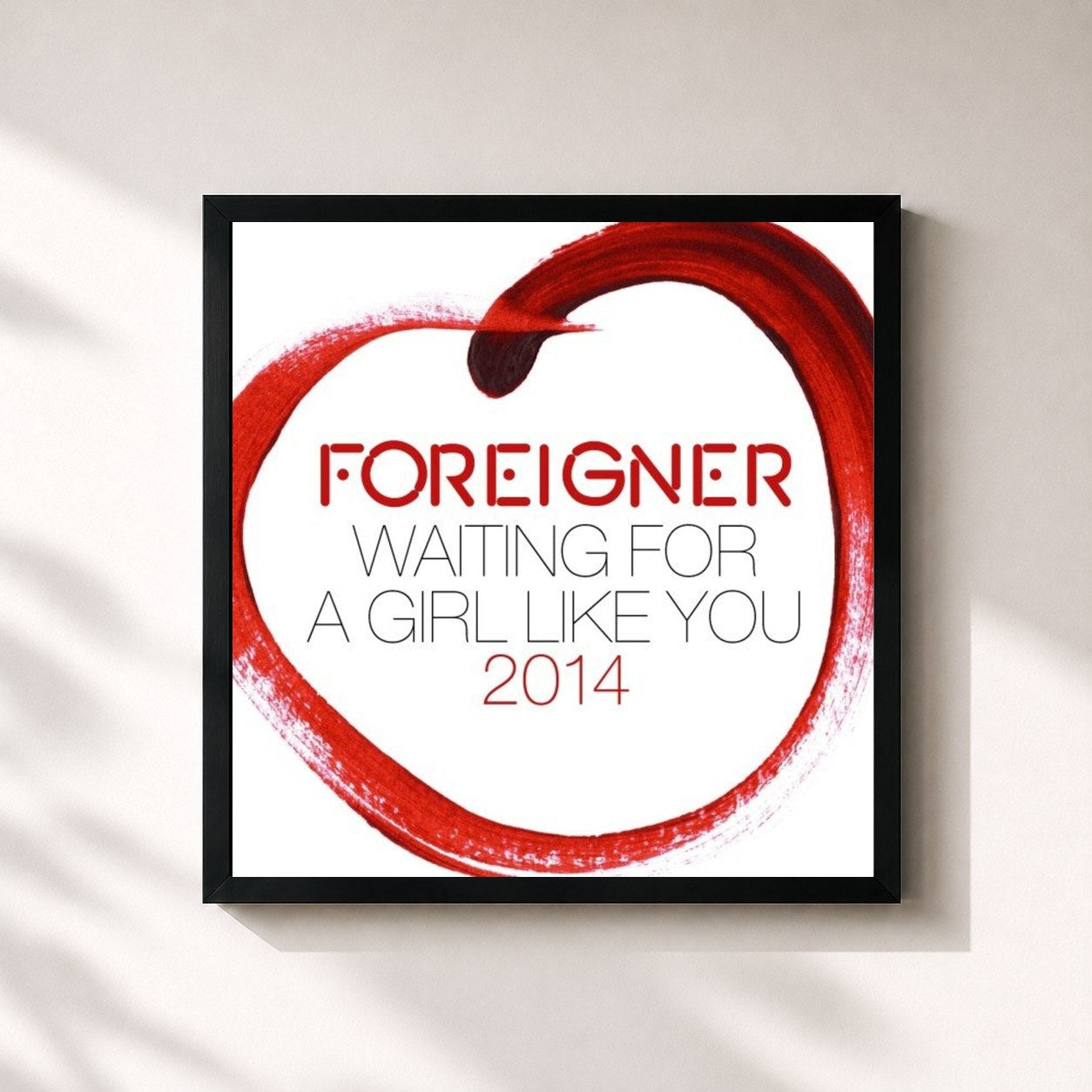 #noir Tableau carré de l'album Waiting for a Girl Like You 2014 de Foreigner, cadre noir 32x32 cm