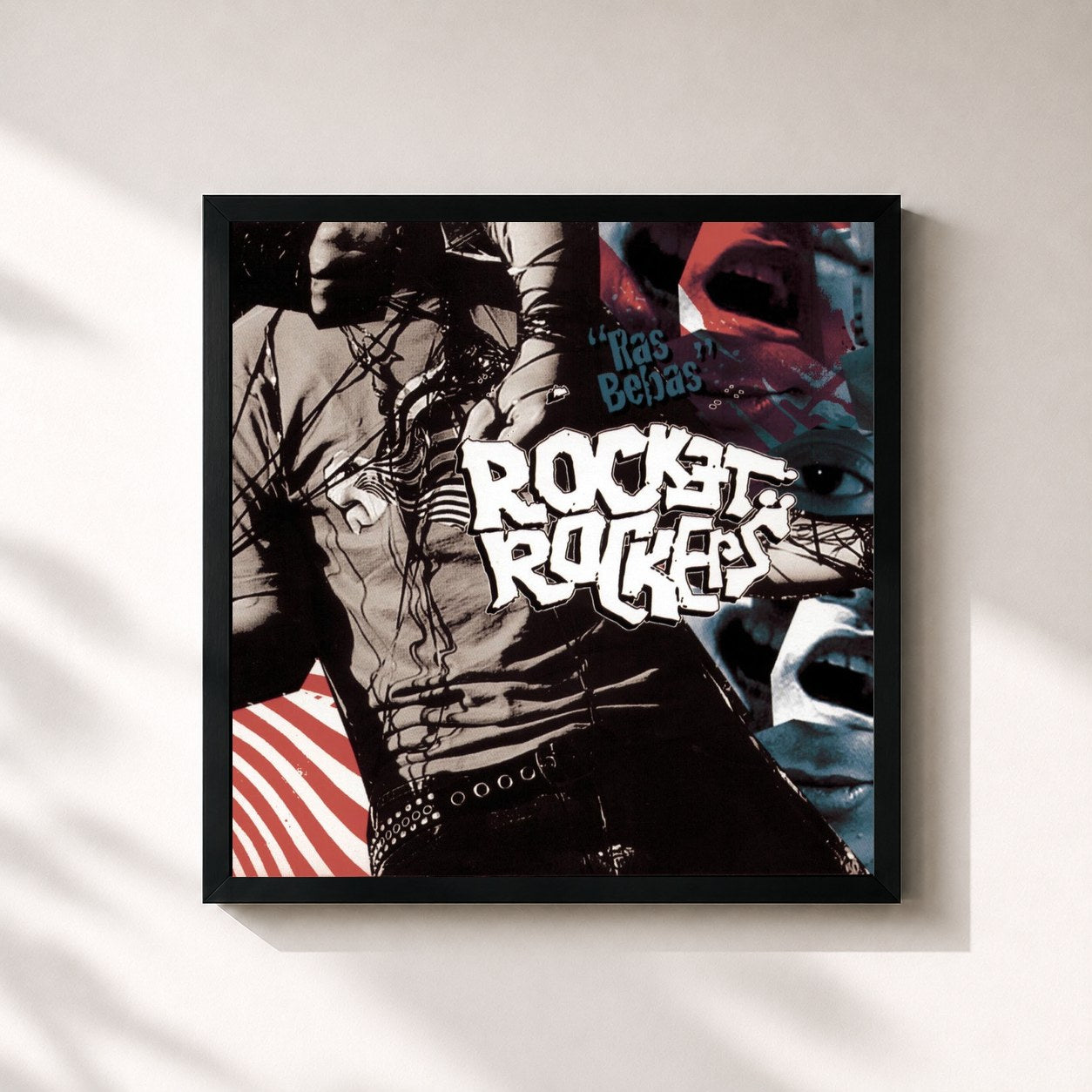 #noir Tableau carré de l'album Ras Bebas de Rocket Rockers, cadre noir 32x32 cm