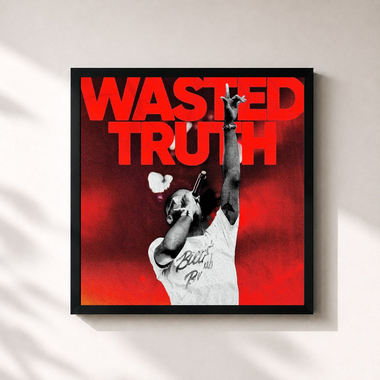 #noir Tableau carré de l'album Wasted Truth Reloaded de Nebu Kiniza, cadre noir 32x32 cm