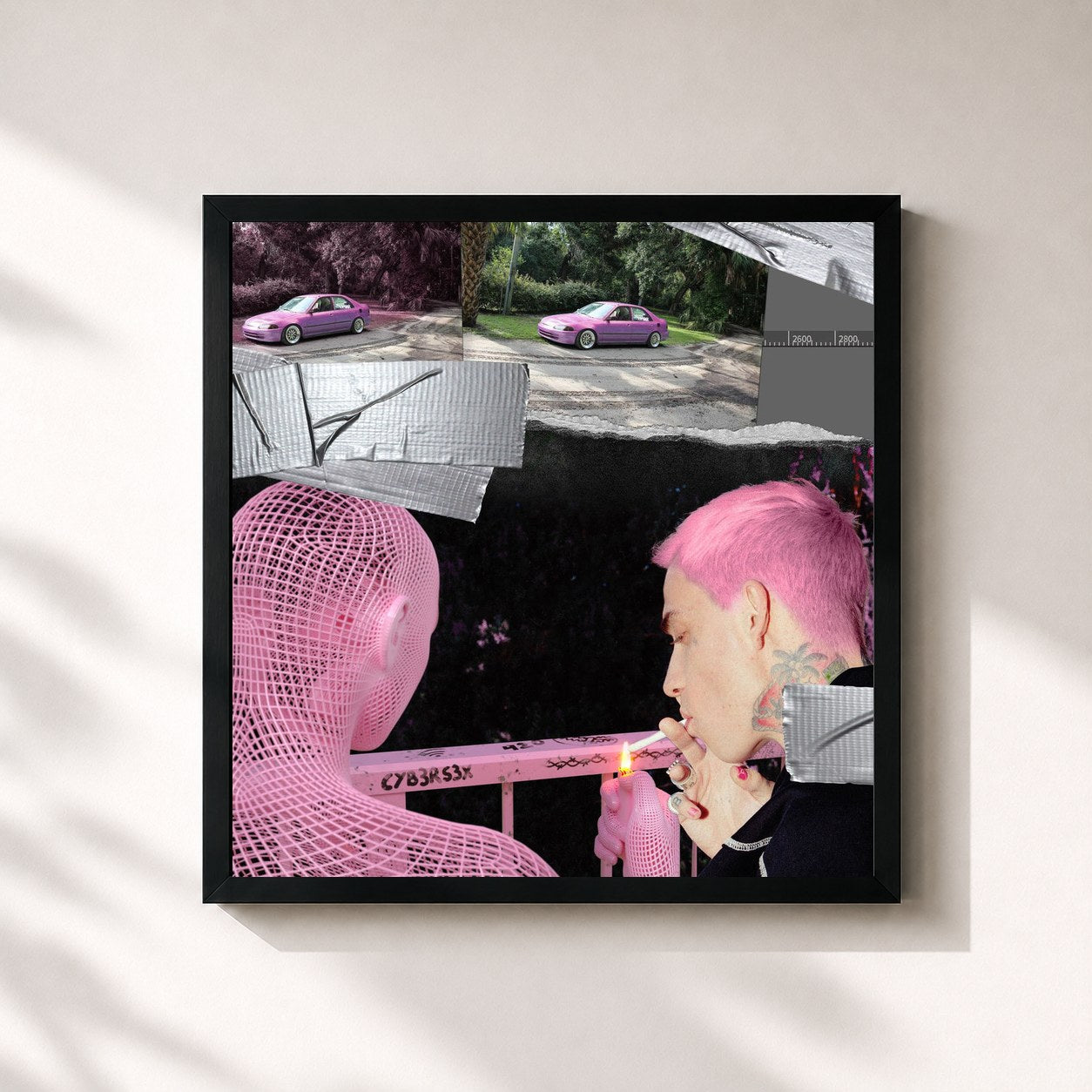 #noir Tableau carré de l'album cybersex de blackbear, cadre noir 32x32 cm