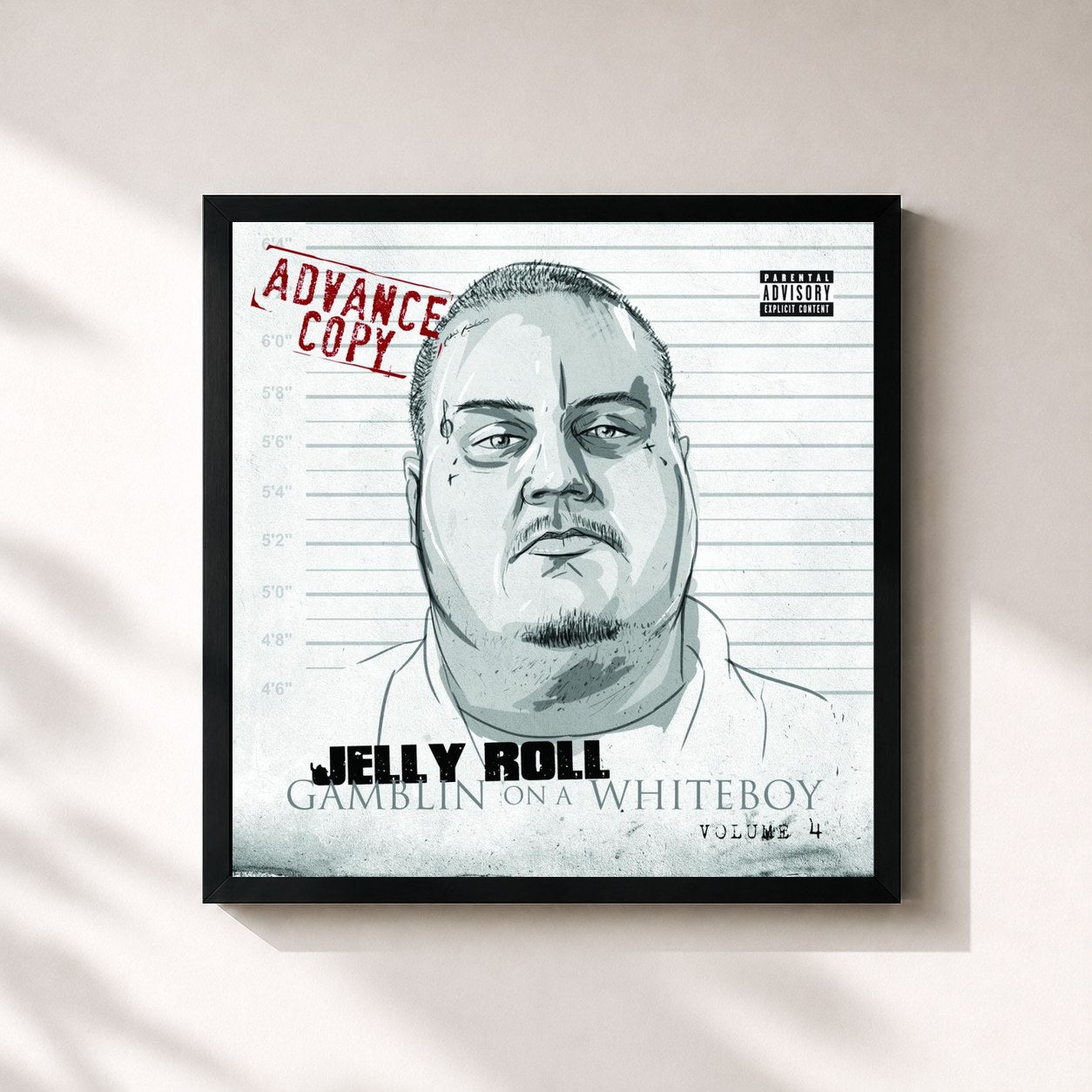 #noir Tableau carré de l'album Gamblin on a Whiteboy 4 de Jelly Roll, cadre noir 32x32 cm