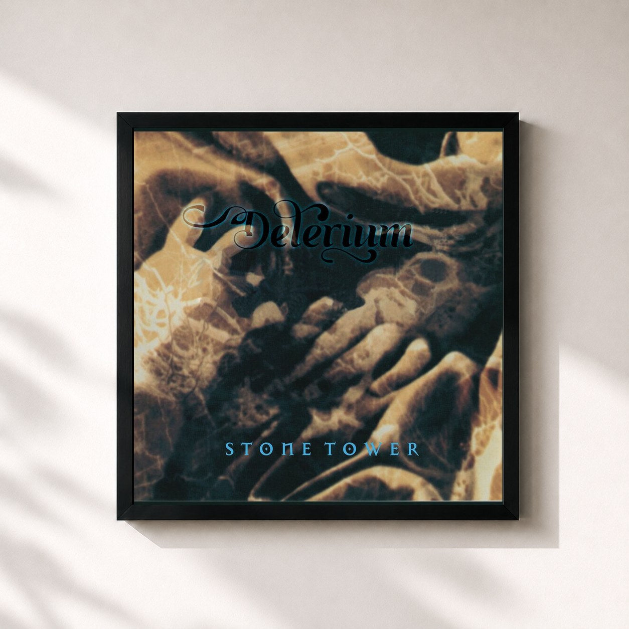 #noir Tableau carré de l'album Stone Tower de Delerium, cadre noir 32x32 cm