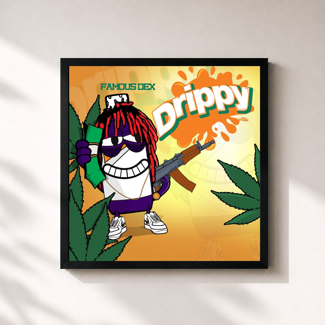 #noir Tableau carré de l'album Drippy de Famous Dex, cadre noir 32x32 cm