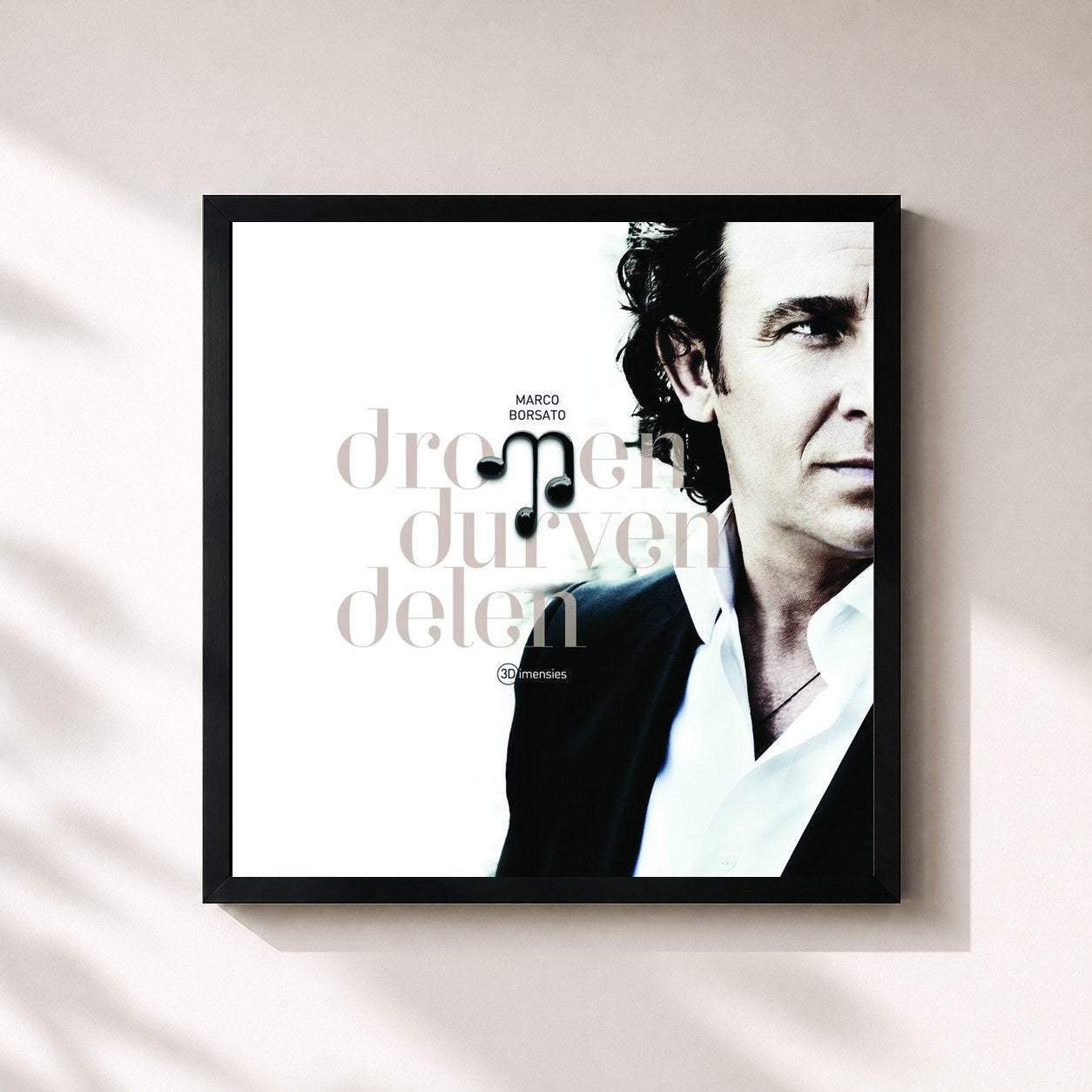 #noir Tableau carré de l'album Dromen Durven Delen de Marco Borsato, cadre noir 32x32 cm