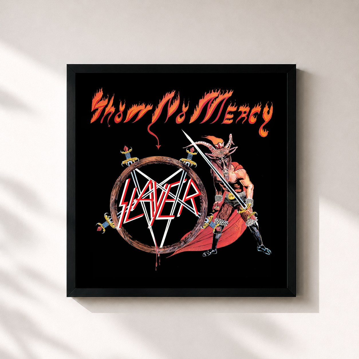 #noir Tableau carré de l'album Show No Mercy de Slayer, cadre noir 32x32 cm