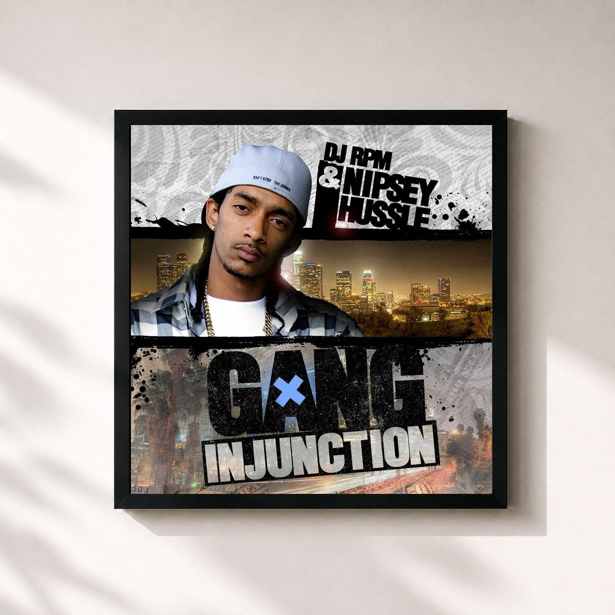 #noir Tableau carré de l'album Gang Injunction de Nipsey Hussle, cadre noir 32x32 cm