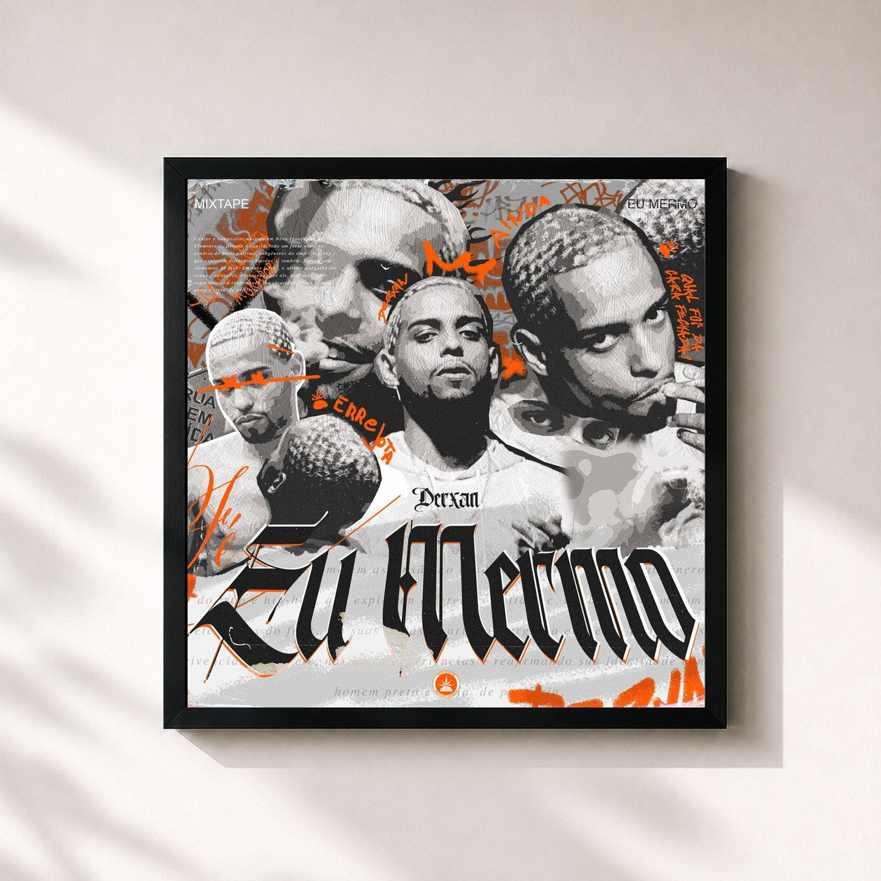 #noir Tableau carré de l'album MIXTAPE EU MERMO de Pineapple StormTv, cadre noir 32x32 cm