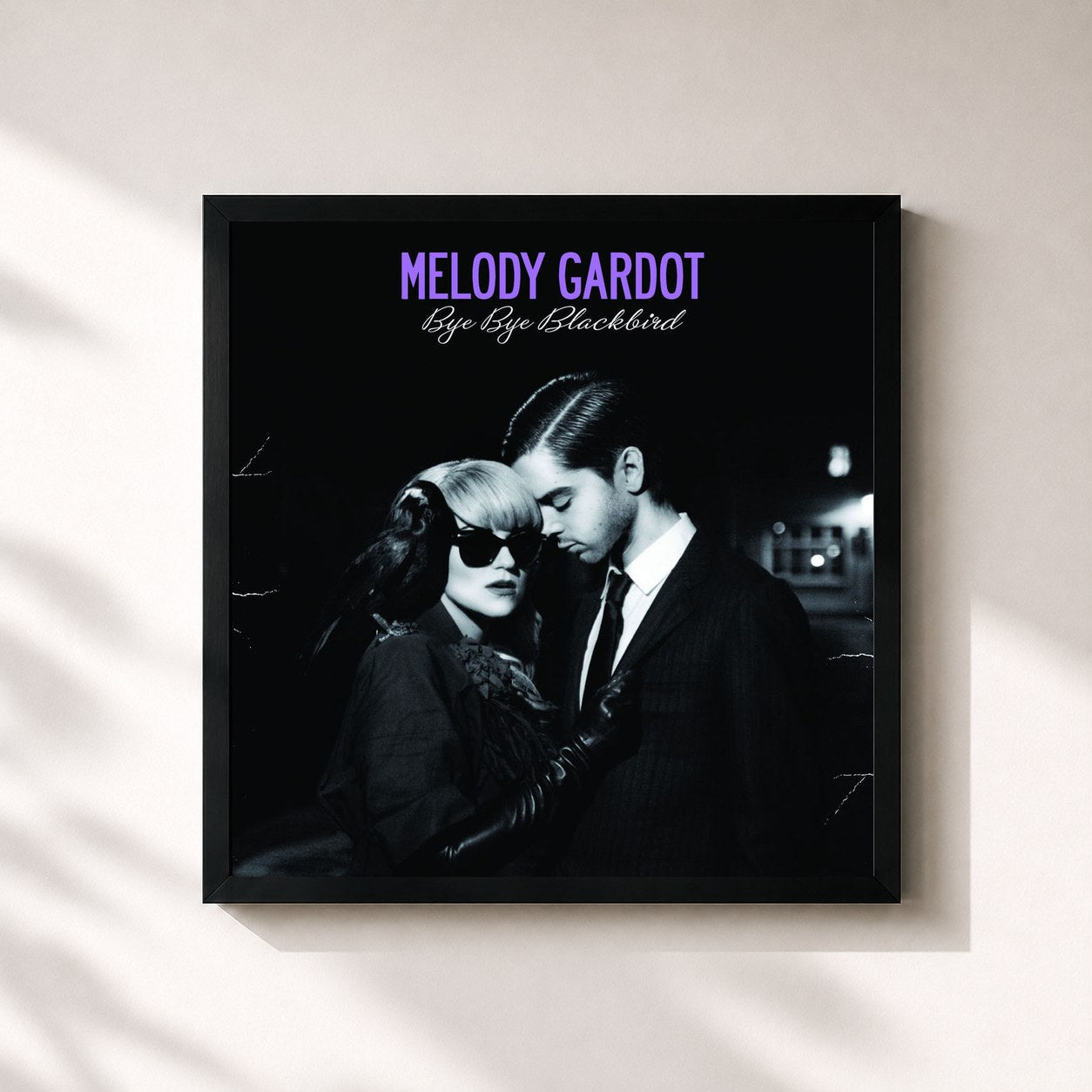 #noir Tableau carré de l'album Bye Bye Blackbird EP de Melody Gardot, cadre noir 32x32 cm