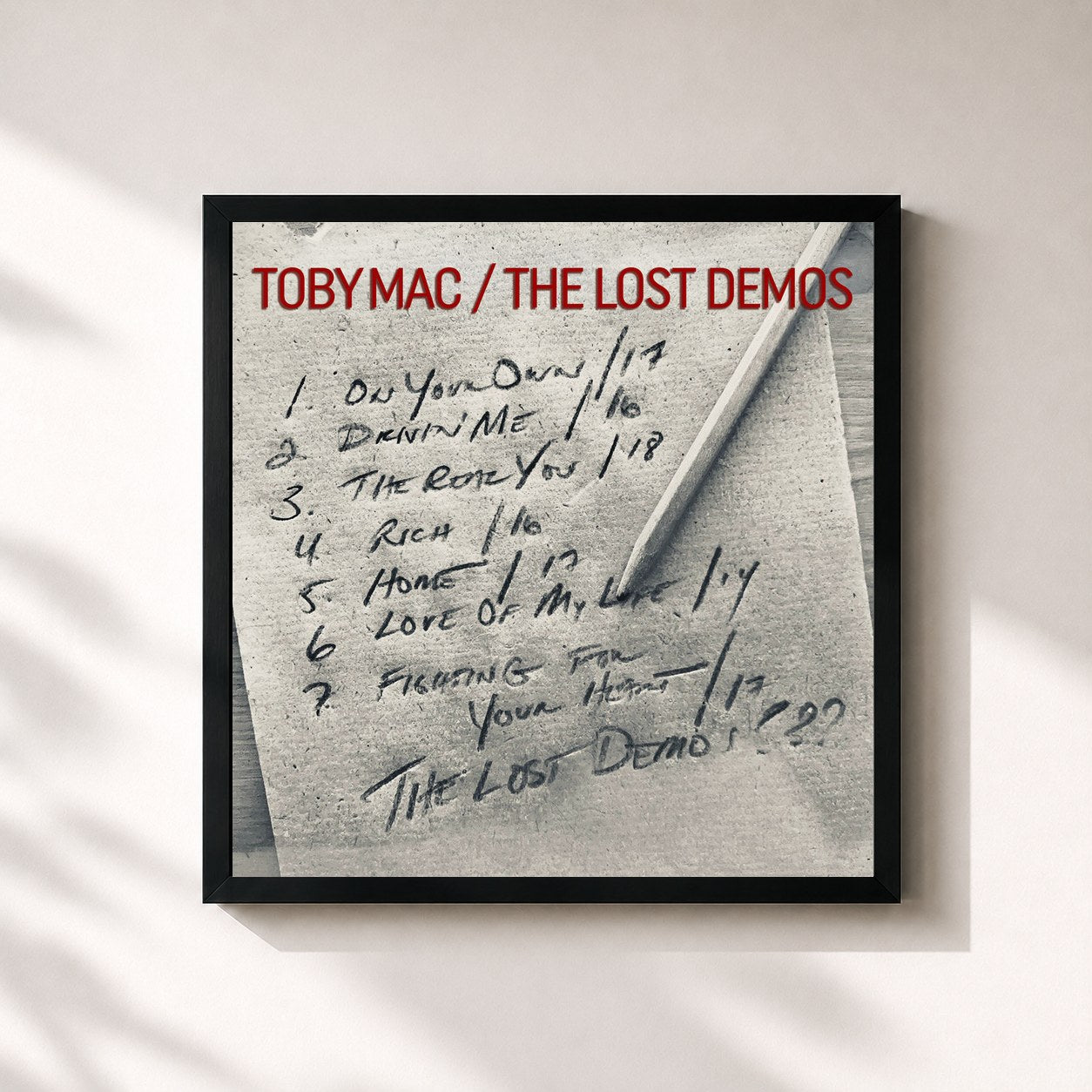 #noir Tableau carré de l'album The Lost Demos de tobyMac, cadre noir 32x32 cm