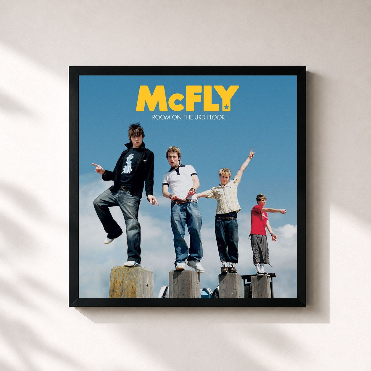 #noir Tableau carré de l'album Room On The 3rd Floor de McFly, cadre noir 32x32 cm