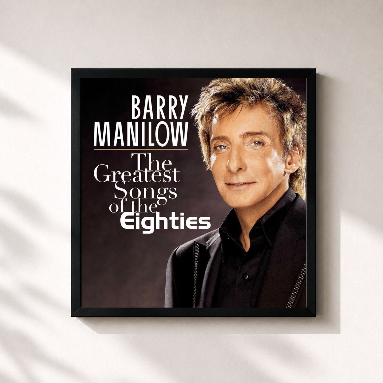 #noir Tableau carré de l'album The Greatest Songs Of The Eighties de Barry Manilow, cadre noir 32x32 cm