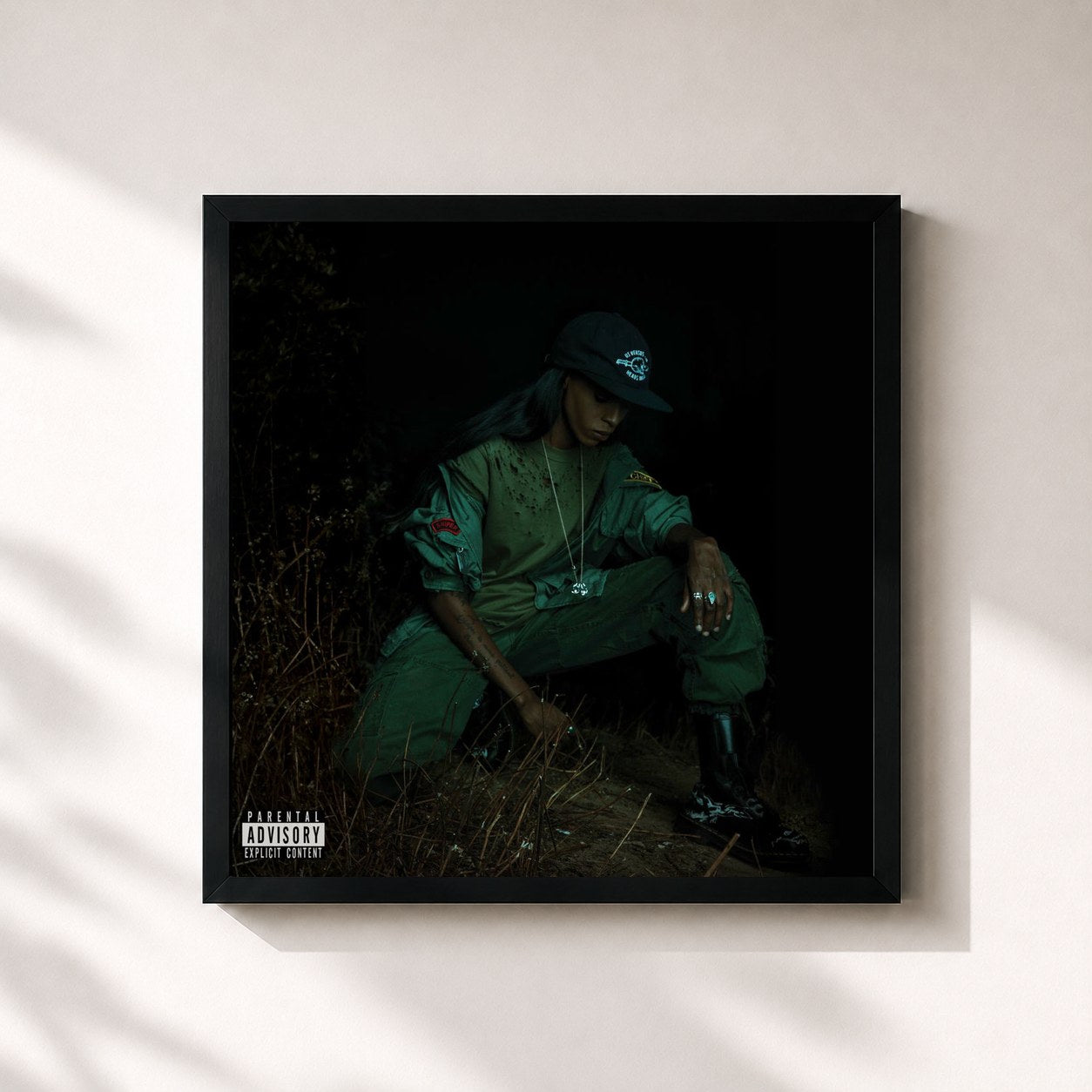 #noir Tableau carré de l'album Back to the Woods de Angel Haze, cadre noir 32x32 cm