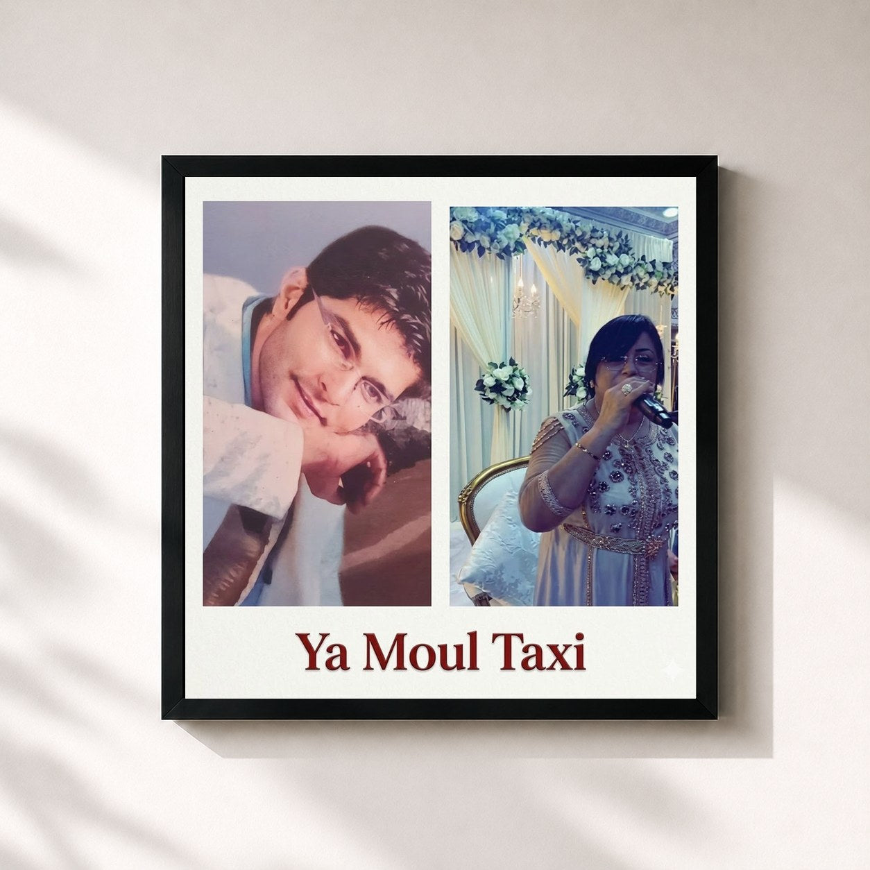 #noir Tableau carré de l'album Ya Moul Taxi de Djamila, cadre noir 32x32 cm