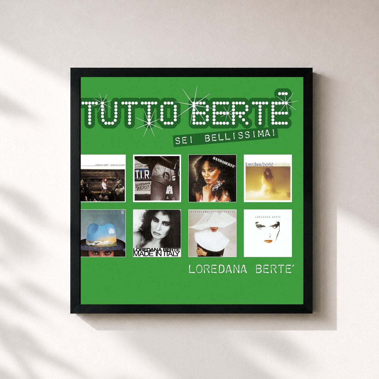 #noir Tableau carré de l'album Tutto Bertè de Loredana Bertè, cadre noir 32x32 cm