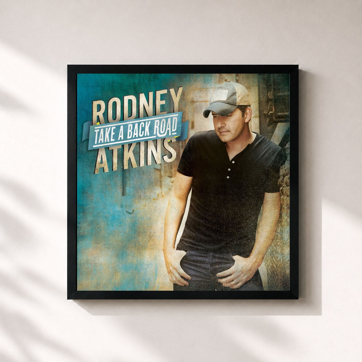 #noir Tableau carré de l'album Take A Back Road de Rodney Atkins, cadre noir 32x32 cm